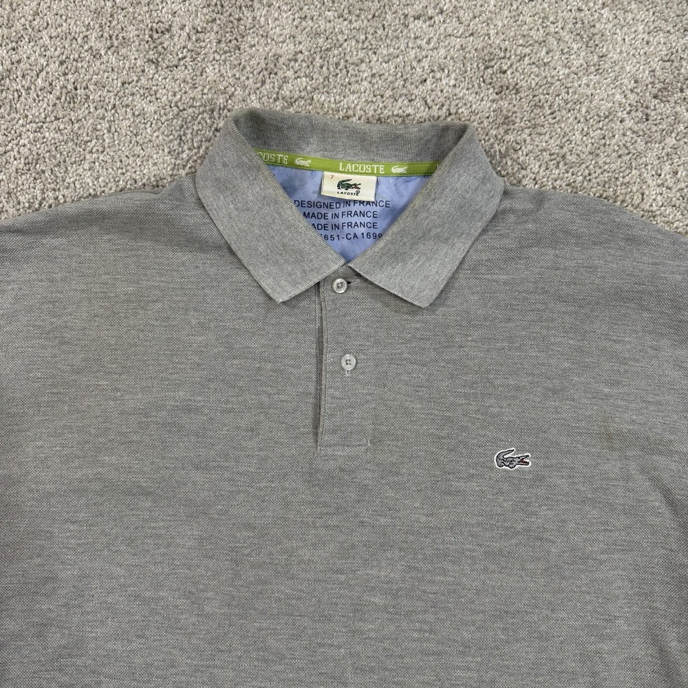 Lacoste Gray Short Sleeve Polo Shirt XXL 7 Made In France Classic Crocodile Logo